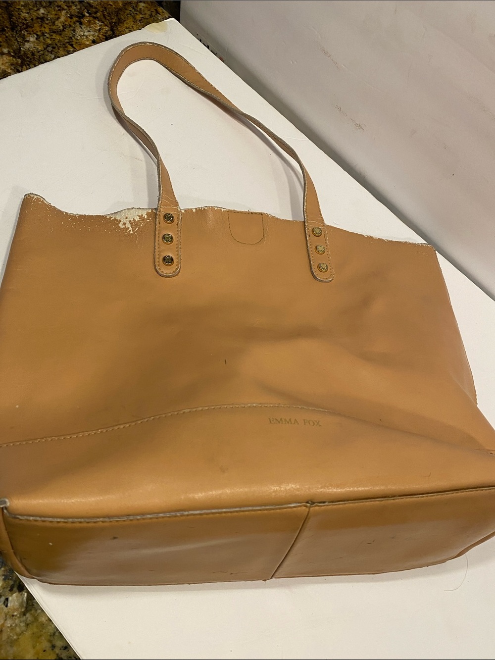 Emma Fox Cognac Leather Tote with Brass Stud Details